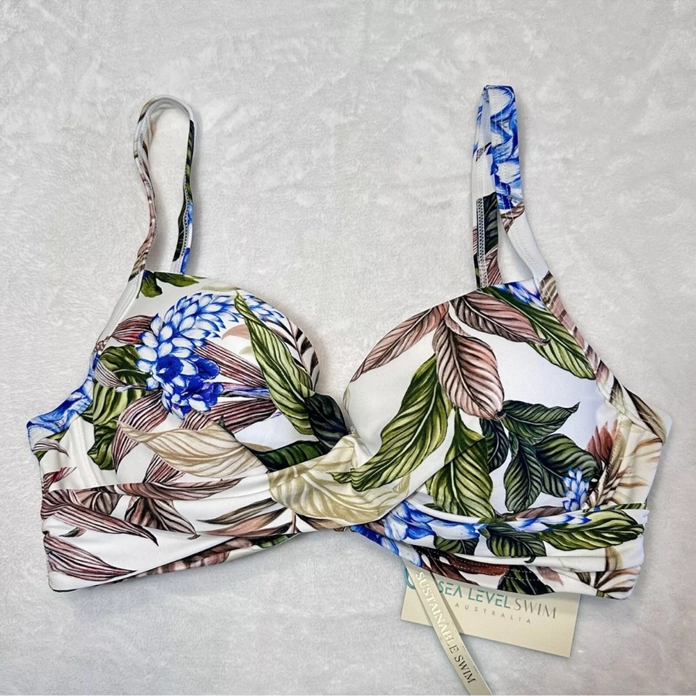 Sea Level Bikini Top Sz 6 DD/E Cup Floral Cross Front Push Up Padded Underwire